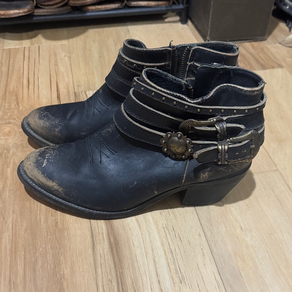 Corral Studded Black Ankle Boots with Buckle